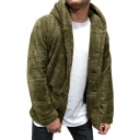Urban Plain Cardigan Button Closure Long Sleeves Relaxed Fit Hooded Cardigan for Men