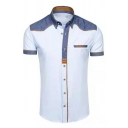 Modern Men's Shirt Point Collar Contrast Color Short Sleeve Slim Fit Shirt