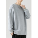 Leisure Hoody Plain Round Neck Rib Cuffs Long Sleeve Loose Fit Hoody for Men