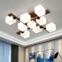 Creative Wooden Glass Ceiling Light 9 Lights for Hall Bedroom and Restaurant