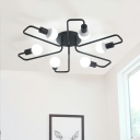 Pipe Semi Flush Ceiling Light in Wrought Iron Retro Style Black Finish Living Room Bedroom Ceiling Light