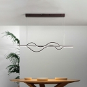 Minimalist Dining Room Metal Island Pendant in Coffee Linear Wave Design LED Island Light