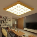 LED Bedroom Flush Mount Asian Wooden Ceiling Mounted Light with Drum Bamboo Shade