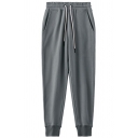 Men Comfortable Drawstring Pants Plain Pocket Detail Elastic Waist Straight Fit Pants
