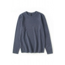 Guys Boyish Pullover Whole Colored Round Neck Regular Fit Long Sleeves Pullover