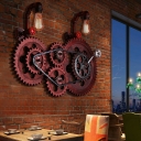 Industrial Style Pipe Shaped Wall Lamp Metal 2 Light Wall Light in Rust for Coffee Shop