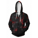 Guys Creative Abstract Printed Hoodie Zip Fly Front Pocket Relaxed Drawstring Hooded Sweatshirt