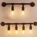 Black Linear Wall Lamp Industrial Metal 2/4/6 Heads Bistro Piping Wall Mounted Lighting