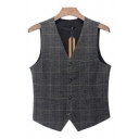 Formal Men's Suit Vest Plaid Pattern Button Fly V-Neck Regular Fit Suit Vest