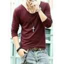 Leisure Guys T Shirt Whole Colored V-Neck Regular Fit Long-Sleeved T Shirt