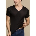 Boyish T-Shirt Solid Color V-Neck Short-Sleeved Slim Fitted T-Shirt for Men