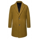Elegant Coat Plain Pocket Detailed Lapel Collar Loose Long Sleeves Button Down Pea Coat for Boys