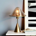 Wide Cone Living Room Table Light Contemporary Glass 1-Light Gold Night Stand Lamp