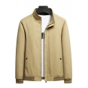 Men's Basic Designed Jacket Solid Stand Collar Long Sleeve Zip Up Regular Fit Jacket