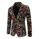 Fashionable Blazer Paisley Print Suit Collar Single Breasted Front Pocket Long Sleeves Slim Blazer for Men