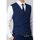 Men's Daily Suit Vest Solid Color V-Neck Sleeveless Button Closure Regular Fitted Suit Vest
