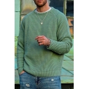 Basic Mens Pullover Solid Color Long-sleeved Crew Neck Loose Fit Pullover