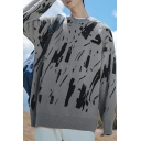 Fashion Guys Sweater Figure Print Loose Fitted Long-sleeved Crew Neck Sweater