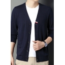 Men Hot Cardigan Solid V-Neck Button-up Long Sleeves Regular Cardigan