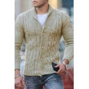 Men's Classic Cardigan Solid Collar Cable Knit Long Sleeves Button-up Slimming Cardigan