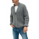 Guys Unique Cardigan Plain Zip-up Long Sleeves Stand Collar Loose Cardigan