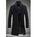 Stylish Plain Men Trench Coat Lapel Collar Button Fly Welt Pockets Mid-Length Fitted Trench Coat