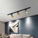 Tube Living Room Ceiling Track Lighting Metal Modernism Semi Flush Light Fixture 3 Head with Iron Shade