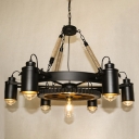 Black Cylinder Ceiling Chandelier Modernism 7 Bulbs Pendant Light for Living Room