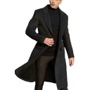 Edgy Mens Overcoat Solid Color Single-Breast Knee Length Long Sleeve Lapel Collar Regular Fit Overcoat