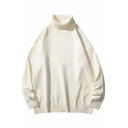 Boys Hot Sweater Solid Color Rib Hem Detailed Long Sleeves Turtle Neck Oversized Pullover Sweater