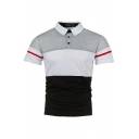Edgy Mens Polo Shirt Color Block Button Detail Short Sleeves Turn down Collar Slim Fit Polo Shirt