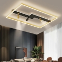 Rectangle Flush Mount Lamp 6 Lights Creative Dimmable Metal and Acrylic Shade Ceiling Light for Living Room