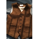 Modern Suit Vest Solid Color V-Neck Button Up Sleeveless Slim Fit Suit Vest for Men
