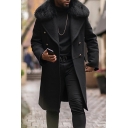 Guys Freestyle Coat Pure Color Regular Fitted Long Sleeves Spread Collar Double Breasted Pea Coat