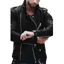 Fancy Men Jacket Plain Button Designed Stand Collar Long Sleeve Regular Zip Closure Leather Jacket