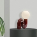 White Glass Orb Task Lamp Modern 1 Head Reading Book Light with Red Resin Base