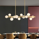 Postmodern Dining Room Ball White Glass Island Pendant in Brass Linear 7/9/12 Heads Island Light