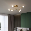 Modern Ceiling Fixture with Metal Ceiling Mount 6 Bare Bulb Semi Flush Light for Living Room Study Room