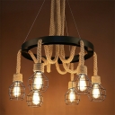 Industrial Style Multi Light Pendant Nature Rope 6 Light Hanging Lamp for Restaurant