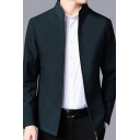 Simple Guys Jacket Solid Color Zipper Down Stand Collar Long Sleeve Slim Fit Casual Jacket