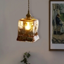 Industrial Style Cuboid Shaped Pendant Light Glass 1 Light Hanging Lamp for Bedroom