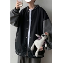 Freestyle Mens Bomber Jacket Contrast Color Splicing Button Closure Long Sleeve Loose Jacket