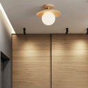 5.5 High Semi Flush Mount Light Creative Modern Wood and Glass Shade Lamp for Balcony