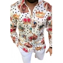 Stylish Mens Shirt Polka Dot Pattern Long-Sleeved Turn Down Collar Button Closure Regular Fitted Shirt