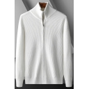 Simple Men's Cardigan Solid Color Stand Collar Zip Up Long Sleeve Slim Fit Cardigan