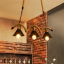 3 Lights Industrial Style Hemp Rope Island Lamp Metal Cone Shape Pendant Light for Bar