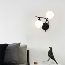 Ultra-modern Milky Glass Round Wall Mount Lamp 2 Bulbs Bedroom Sconce Lights