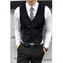 Men's Urban Suit Vest Plain Side Pocket V-Neck Button Placket Suit Vest