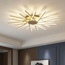 Modern Style Linear Semi Flush Mount Light Metal 18 Light Ceiling Light for Living Room