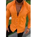 Mens Retro Shirt Whole Colored Button Placket Stand Collar Slim Fitted Long Sleeves Shirt